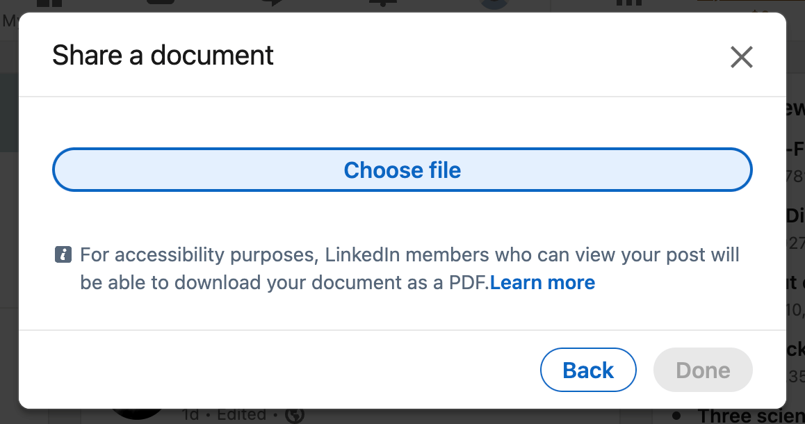 How to post a LinkedIn Carousel: Step 4 - Click 'Choose file'